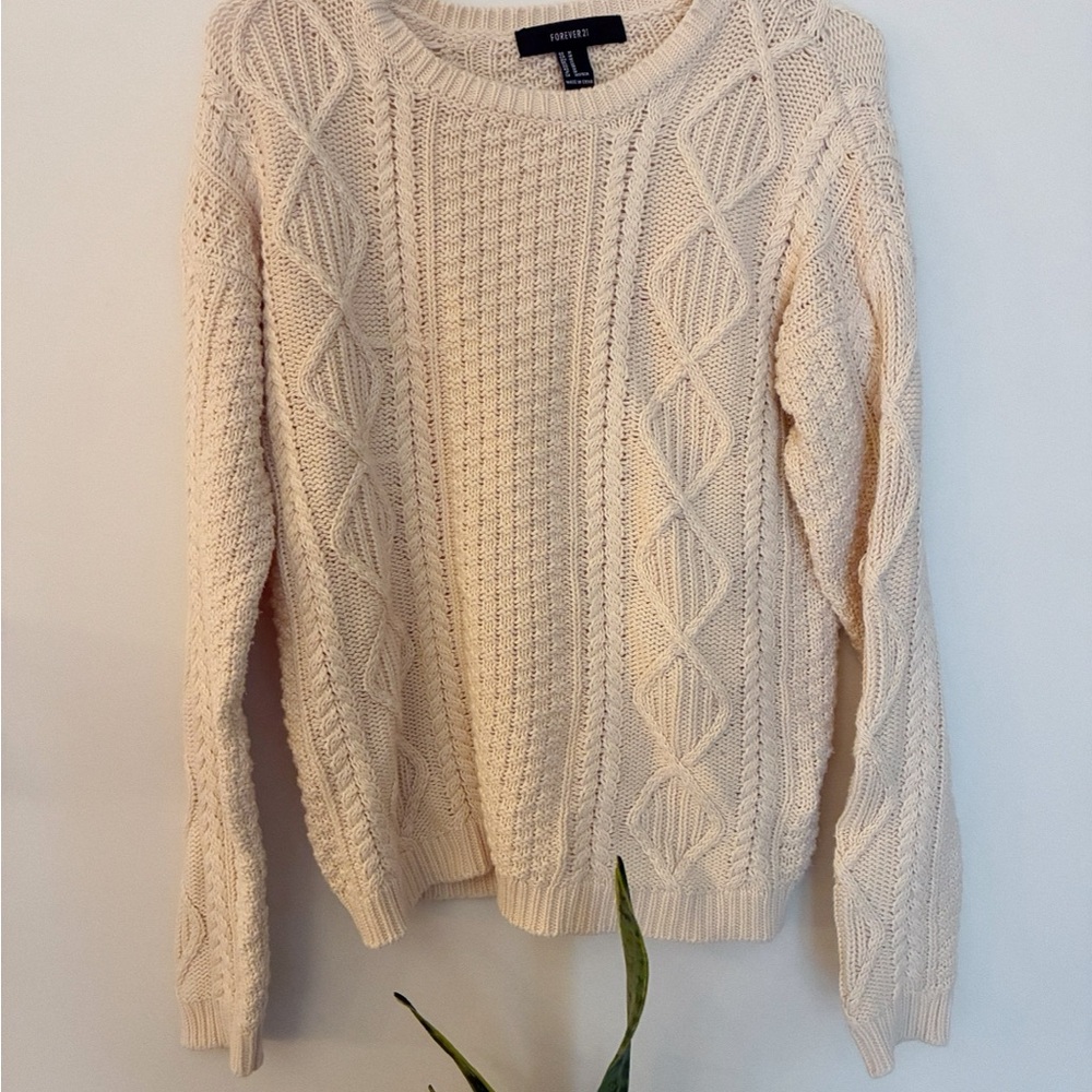 Women's Cream Cable-knit Sweater